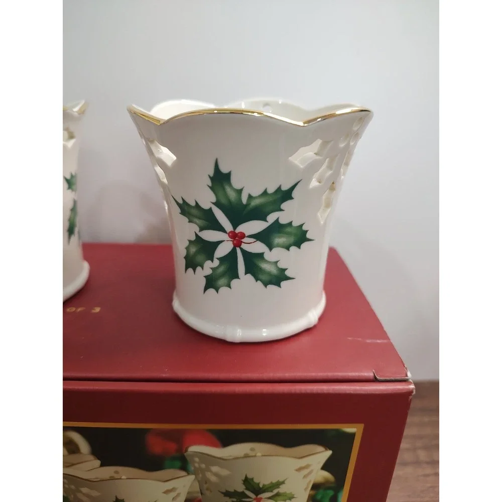 Lenox Holiday Votive Candle Holders Pierced Dimensions Collection 3 Piece Set